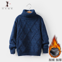 Boys plus fluff clothes big childrens Korean version of autumn and winter 2020 new childrens turtleneck sweater pullover to keep warm 3853