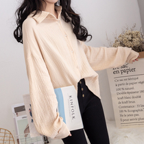 Large size womens vintage Hong Kong flavor loose slim long sleeve blouse new fat sister simple shirt Joker top