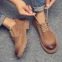 Mens shoes autumn Winter Han version genuine leather Head tooling Martin boots Men Leisure low Help short boots Inn Lomb Leather Shoes