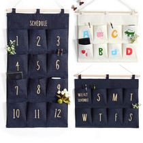 Small hanging bag side mobile phone linen simple bag storage Hanging wall Wall storage bag Wall hanging class