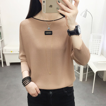 Ice-silk-knitted sweatshirt woman loose with a bat-shirt 2022 new foreign air display slim fit for undershirt blouses