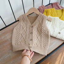 Childrens sweater vest female baby wool linen flowers waistcoat for baby
