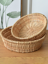 Daily-style rattan-made fruit tray Living room Home Bamboo-knitted egg basket Desktop basket containing basket Garden Wind Steamed Buns Tray