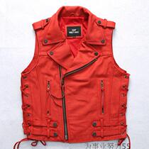 New large flap skew zipped leather Leather Vest Bull Leather Waistcoat Hale Locomotive Clothing Real Leather Horse Pinch Tide