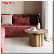 Nordic stainless steel light luxury round edge Minimalist living room sofa corner small space narrow brushed brass small coffee table