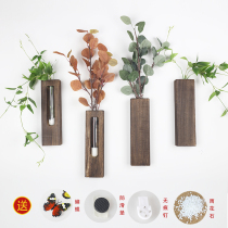 Wall decoration pendant Restaurant wall Bedroom room creative hydroponic vase Solid wood wall decoration free hole
