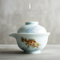 Shengshan original kung fu tea set Jingdezhen hand-painted ceramic bowl travel tea cup tea set fast guest Cup portable set