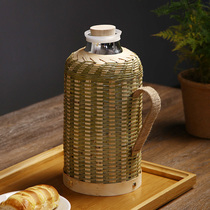 Bamboo hot water bottle home traditional handmade retro Kettle tea room office thermos bottle glass inner kettle