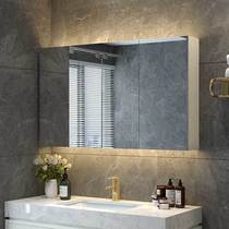 Smart bathroom mirror cabinet Solid wood with light Bathroom storage storage mirror cabinet Integrated wall-mounted with shelf mirror