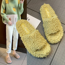 Wool shoes 2020 new Korean version of lamb hair word slippers womens autumn fashion wear non-slip wild pregnant slippers