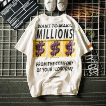 Hong Kong fashion brand summer European and American street hip-hop money world personality Japanese short-sleeved T-shirt Retro half-sleeve shirt mens T-shirt