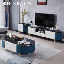 Light luxury tea table TV cabinet marble Assembly high-grade Italian oval leather soft bag coffee table set