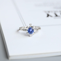 (Full Sky Stars) 0 85 Clay Sapphire Female Ring 18K Platinum Diamond Studded Jewelry Gift