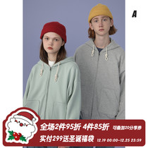 square houlest original homemade solid color couples Japanese loose casual casual cotton hooded zip sweater