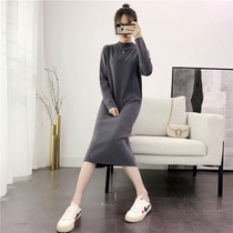 Autumn and winter sweater foreign air in long style Skirt Belly slim straight drum knitted dress with loose half height collar bottom dress