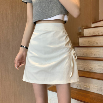 Drawstring a skirt womens white skirt summer hundred folds high waist thin one-piece strap design sense thin