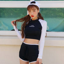 Korean version of the new color matching stitching sports long sleeve conservative high neck high waist split swimsuit bikini women bikini