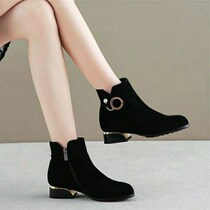 Suede short boots Single boot 100 hitch big code coarse heel high heel women shoes 2019 new winter boots
