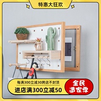 Electric meter box hole board shielding decorative painting Nordic creative solid wood non-perforated wall storage rack with adhesive hook