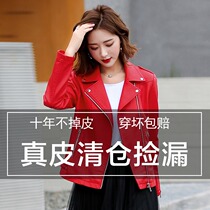 2021 spring and autumn new Haining leather womens short Korean slim slim motorcycle suit collar leather jacket small jacket