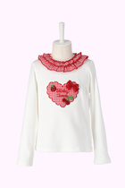2102-005 Plaid lace neck strawberry embroidery long sleeve top