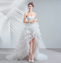 Angel wedding dress short before long bridal tour light wedding art test stage catwalk wedding dress wholesale 2617