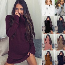Women winter knitted dress loose turtlene sweater blouse