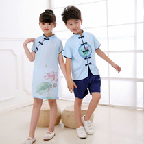 2021 Summer Girls Antiquities Chinese Style Lotus Republic of China Wind Vintage Set Chorus Clothing Autumn Hanfu Children