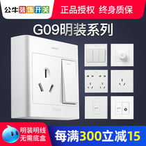 Bulls Bright Installation Switch Socket Panel Five-hole Socket Switch Bright Installation Line Ten Holes Fifteen Holes G09 Series