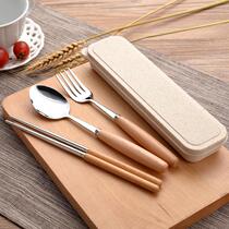 Practical wooden handle stainless steel tableware set activities gifts chopsticks spoon Fork three-piece set small gift customization