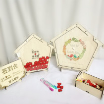 Wooden wedding gift Birthday wedding fingerprint check-in register Annual meeting Wood chip Personalized custom creative bear tank