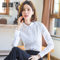 White shirt female design sense niche spring 2021 new fashion print shirt long sleeve square collar top retro port flavor