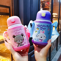 Child dual-use insulated cup with straw anti-fall and anti-durable kids cup cartoon cute portable out of kettle