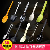 Horn flower disposable spoon Plastic spoon thickened dessert spoon Ice cream spoon Soup spoon Cake spoon FCL