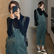 Pregnant woman bib suit spring and autumn tide mother fashion style out of foreign style age reduction small man early spring pregnant woman two-piece set