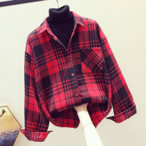 Plaid shirt womens long sleeve autumn and winter 2021 spring and autumn Korean version of loose retro port flavor thickened abrasive coat coat tide