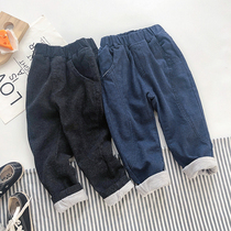 Childrens jeans autumn and winter 2021 New Baby double layer thick casual pants baby pants boy pants winter wear