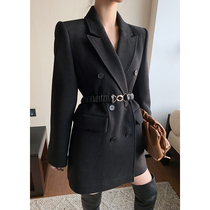 Black high-end wool wool coat 2020 autumn and winter short suit hourglass profile waist thin jacket female