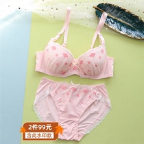 Japanese thin sweet girl underwear lace embroidery sexy cute comfortable big chest bra set BCDE