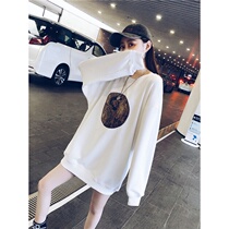 Tide brand Joker long-length sweater women plus velvet 2021 autumn and winter new womens loose slim lazy coat coat
