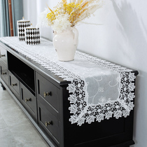 Mi 9933 simple pure white lace embroidered table fabric tea table mat TV cabinet cover towel dust cloth table flag