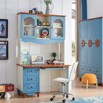 Mediterranean childrens storage desk Study desk Computer desk Office desk Corner right angle bookshelf combination Bedroom bookcase