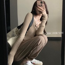 Fenchy spring 2021 new female fried street fashion sweet foreign sweater jacket trousers two-piece suit