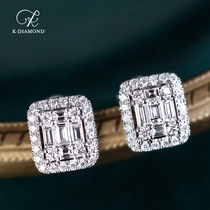 kkidamond diamond earring ladder square drill earrings group inlaid diamond 18k platinum crumpled drilling ear nail