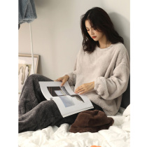IF-KAN coral velvet pajamas women thick plush flannel autumn and winter cute can be worn outside the loungewear set