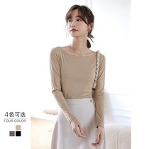 Modal base shirt female 2021 autumn new interior slim slim black white low neck long sleeve T-shirt top