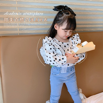 Girl Wave Dot Shirt 2022 Spring New Korean Version Loose Casual Round Dot Kids Bat Sleeve T-shirt Blouse