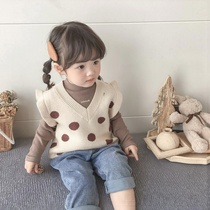 v collar womens children autumn and winter sweater waistcoat waistcoat 2021 children clothing foreign air polo points cute baby knit camper