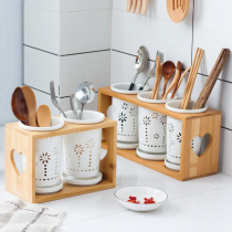 Ceramic household chopsticks tube Japanese kitchen rack drain hollow anti-mold spoon Knife and Fork storage box chopsticks cage