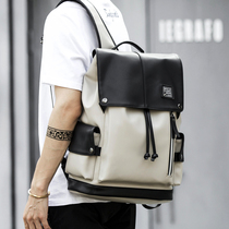 Leather waterproof backpack mens backpack large-capacity travel bag fashion college student bag trendy casual computer bag